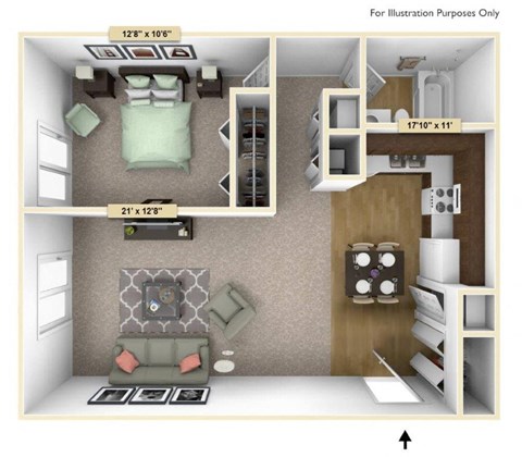 Crescent - One Bedroom One Bath Floor Plan at Grand Bend Club, Michigan, 48439